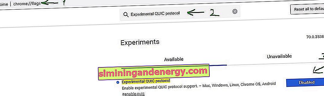 відключити Experimental QUIC protocol