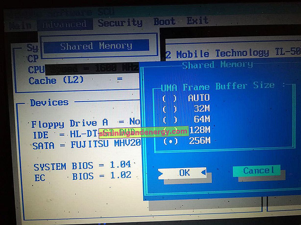 BIOS mengaktifkan RAM Video