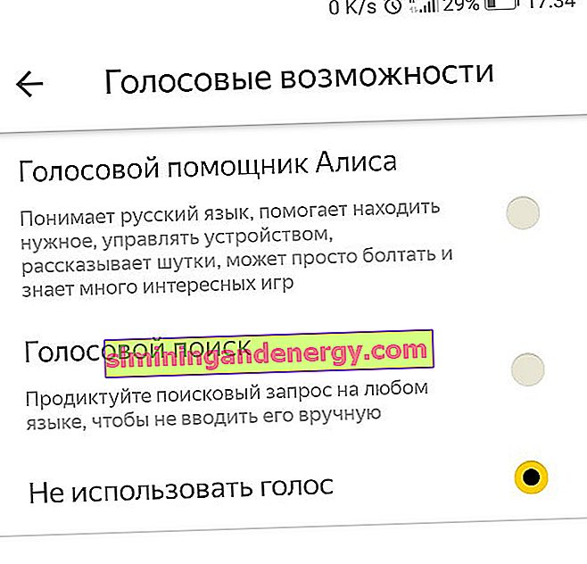 Деактивирайте алиса в браузъра Yandex за телефон