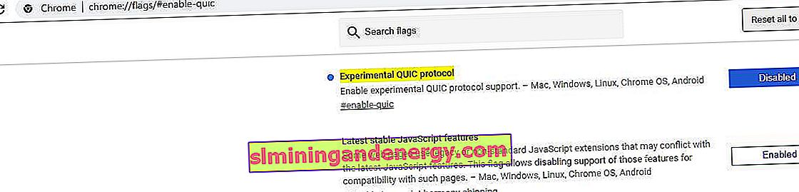Lumpuhkan protokol QUIC Chrome