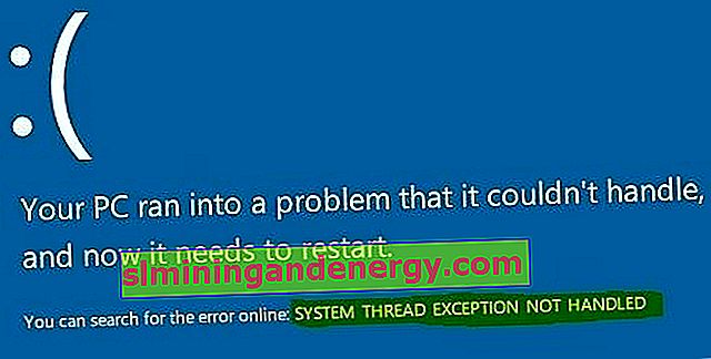 Layar Biru dengan Pengecualian Thread Sistem Tidak Ditangani Kode Kesalahan