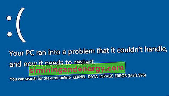 Kesalahan KERNEL DATA INPAGE pada Windows 10